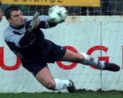 17 December 2000; Shamrock Rovers' goalkeeper Robbie Horgan saves the penalty of Robert Griffin of St Patrick's Athletic during the Eircom League Premier Division match between St Patrick's Athletic and Shamrock Rovers at Richmond Park in Dublin. Photo by Ray McManus/Sportsfile