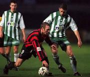17 December 2000; Trevor Molloy of Bohemians is tackled by Jody Lynch of Bray Wanderers during the Eircom League Premier Division match between Bray Wanderers and Bohemians at Carlisle Grounds in Bray, Wicklow. Photo by Matt Browne/Sportsfile
