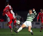 17 December 2000; Shane Robinson of Shamrock Rovers is tackled by Ger McCarthy of St Patrick's Athletic during the Eircom League Premier Division match between St Patrick's Athletic and Shamrock Rovers at Richmond Park in Dublin. Photo by Ray McManus/Sportsfile