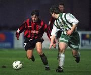 17 December 2000; Davey Williamson of Bohemians is tackled by Mayrice Farrell of Bray Wanderers during the Eircom League Premier Division match between Bray Wanderers and Bohemians at Carlisle Grounds in Bray, Wicklow. Photo