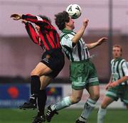 17 December 2000; Davey Williamson of Bohemians goes up in the air for the ball with Maurice Farrell of Bray Wanderers during the Eircom League Premier Division match between Bray Wanderers and Bohemians at Carlisle Grounds in Bray, Wicklow. Photo