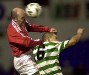27 December 2000; Paul Doolin of Shelbourne gets above Shane Robinson of Shamrock Rovers during the Eircom League Premier Division match between Shelbourne and Shamrock Rovers at Tolka Park in Dublin. Photo by David Maher/Sportsfile
