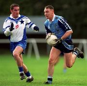 1 January 2001; Kevin Kelly of Dublin races clear of Stephen McGlinchey of Blue Stars during the Dublin GAA Football Blue Stars Exibition Games at Glenallbyn in Stillorgan, Dublin. Photo by Ray McManus/Sportsfile