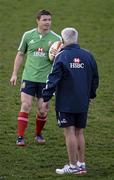 10 June 2013; Brian O'Driscoll of British & Irish Lions in conversation with head coach Warren Gatland during the captain's run ahead of their game against Combined Country on Tuesday at the Number 2 Sports Ground in Newcastle, NSW, Australia. Photo by Stephen McCarthy/Sportsfile