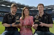 10 June 2013; Laois hurler Cahir Healy, left, and London footballer Mark Gottsche are presented with their GAA / GPA Player of the Month Award, sponsored by Opel, for May, by Laura Condron, Senior Brand and PR Manager Opel Ireland at Croke Park in Dublin. Photo by Barry Cregg/Sportsfile