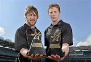 10 June 2013; Laois hurler Cahir Healy, left, and London footballer Mark Gottsche who were presented with their GAA / GPA Player of the Month Award, sponsored by Opel, for May at Croke Park in Dublin. Photo by Barry Cregg/Sportsfile