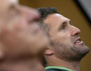 10 June 2013; Republic of Ireland captain Robbie Keane, with manager Giovanni Trapattoni, during a press conference ahead of their international friendly match against Spain on Tuesday at the Marriott Hotel in Jersey City, New Jersey, USA. Photo by David Maher/Sportsfile