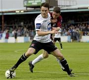 10 June 2013; John Dillon of Dundalk in action against Shane Grimes of Drogheda United during the Airtricity League Premier Division match between Drogheda United and Dundalk at Hunky Dorys Park in Drogheda, Louth. Photo by Sportsfile