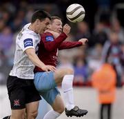 10 June 2013; Brian Gannon of Drogheda United in action against Patrick Hoban of Dubdalk during the Airtricity League Premier Division match between Drogheda United and Dundalk at Hunky Dorys Park in Drogheda, Louth. Photo by Sportsfile