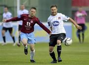 10 June 2013; Stephen McDonnell of Dubdalk in action against Brian Gannon of Drogheda United during the Airtricity League Premier Division match between Drogheda United and Dundalk at Hunky Dorys Park in Drogheda, Louth. Photo by Sportsfile