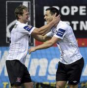 10 June 2013; Patrick Hoban of Dundalk, right, celebrates after scoring his side's first goal, with team-mate Dane Massey during the Airtricity League Premier Division match between Drogheda United and Dundalk at Hunky Dorys Park in Drogheda, Louth. Photo by Sportsfile