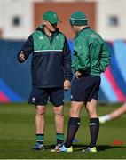 30 September 2015; Ireland head coach Joe Schmidt in conversation with Ian Madigan during squad training. 2015 Rugby World Cup, Ireland Rugby Squad Training. Surrey Sports Park, University of Surrey, Guildford, England. Picture credit: Brendan Moran / SPORTSFILE