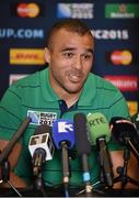 30 September 2015; Ireland's Simon Zebo speaks to the media during a press conference. 2015 Rugby World Cup, Ireland Rugby Press Conference. Radisson Blu Hotel, Guildford, England. Picture credit: Brendan Moran / SPORTSFILE