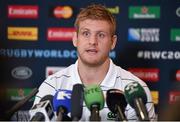 30 September 2015; Ireland's Chris Henry speaks to the media during a press conference. 2015 Rugby World Cup, Ireland Rugby Press Conference. Radisson Blu Hotel, Guildford, England. Picture credit: Brendan Moran / SPORTSFILE