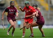 13 September 2015; Julia White, Cork, in action against Lorraine Ryan, right, and Clodagh McGrath, Galway. Liberty Insurance All Ireland Senior Camogie Championship Final, Cork v Galway. Croke Park, Dublin. Picture credit: Piaras Ó Mídheach / SPORTSFILE
