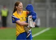 13 September 2015; Roscommon's Siobhán Coyle with her nephew Eric Waldron, aged 3, after the game. Liberty Insurance All Ireland Premier Junior Camogie Championship Final, Laois v Roscommon. Croke Park, Dublin. Picture credit: Piaras Ó Mídheach / SPORTSFILE