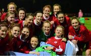 30 September 2015; Shelbourne U18 LFC players gather around their captain Caolan Lynch Carroll as she lies on an ambulance trolley after picking up an injury during the first half. FAI Umbro Women’s Intermediate Cup Final, St Catherine’s LFC v Shelbourne U18 LFC. Frank Cooke Park, Glasnevin, Dublin. Picture credit: Piaras Ó Mídheach / SPORTSFILE