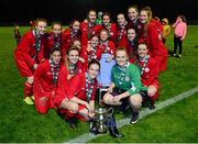 30 September 2015; Shelbourne U18 LFC players pose with their captain Caolan Lynch Carroll while on an ambulance trolley after picking up an injury during the first half. FAI Umbro Women’s Intermediate Cup Final, St Catherine’s LFC v Shelbourne U18 LFC. Frank Cooke Park, Glasnevin, Dublin. Picture credit: Piaras Ó Mídheach / SPORTSFILE