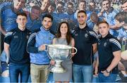 1 October 2015; Dublin players, from left, Cormac Costello, Bernard Brogan, James McCarthy, and Davy Byrne accompanied by Hillary Browne, AIG Head of Casualty, EMEA, were at AIG Insurance’s offices in Dublin today for a reception to mark their GAA Football All-Ireland Championship success. AIG, North Wall Quay, Dublin. Picture credit: Stephen McCarthy / SPORTSFILE