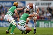 2 October 2015; Dan Tuohy, Ulster, is tackled by Sam Christie and Tom Palmer, Benetton Treviso. Guinness PRO12, Round 3, Ulster v Benetton Treviso, Kingspan Stadium, Ravenhill Park, Belfast, Co. Antrim. Picture credit: Oliver McVeigh / SPORTSFILE