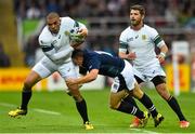 3 October 2015; Bryan Habana, South Africa, is tackled by Duncan Weir, Scotland. 2015 Rugby World Cup, Pool B, South Africa v Scotland, St James' Park, Newcastle, England. Picture credit: Ramsey Cardy / SPORTSFILE