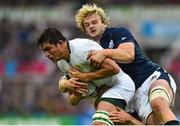 3 October 2015; Francois Louw, South Africa, is tackled by Richie Gray, Scotland. 2015 Rugby World Cup, Pool B, South Africa v Scotland, St James' Park, Newcastle, England. Picture credit: Ramsey Cardy / SPORTSFILE