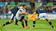 3 October 2015; Willie le Roux, South Africa, is tackled by Duncan Weir, left, and Richie Vernon, Scotland. 2015 Rugby World Cup, Pool B, South Africa v Scotland, St James' Park, Newcastle, England. Picture credit: Ramsey Cardy / SPORTSFILE