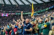 3 October 2015; Scotland supporters celebrate their side's first try of the game. 2015 Rugby World Cup, Pool B, South Africa v Scotland, St James' Park, Newcastle, England. Picture credit: Ramsey Cardy / SPORTSFILE