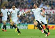 3 October 2015; Duane Vermeulen, right, passes to team-mate Bryan Habana, South Africa. 2015 Rugby World Cup, Pool B, South Africa v Scotland, St James' Park, Newcastle, England. Picture credit: Ramsey Cardy / SPORTSFILE