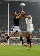 3 October 2015; JP Pietersen, South Africa, in action against Tim Visser, Scotland. 2015 Rugby World Cup, Pool B, South Africa v Scotland, St James' Park, Newcastle, England. Picture credit: Ramsey Cardy / SPORTSFILE