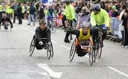 4 May 2009; Paul Hannan, from Keady, Co. Armagh, left, and Karol Doherty, from Carndonagh, Co. Donegal, in action during the wheelchair race in the Belfast City Marathon 2009. Belfast, Co. Antrim. Picture credit: Oliver McVeigh / SPORTSFILE