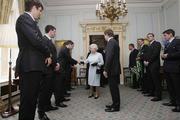 7 May 2009; Her Majesty the Queen meets Paddy Wallace at a civic reception for Ireland Rugby Squad on the second day of her visit to Northern Ireland. Hillsborough Castle, Hillsborough, Co. Down. Picture credit: SPORTSFILE/ Niall Carson / PA POOL