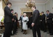 7 May 2009; Her Majesty the Queen is introduced to members of the Irish rugby squad, including Denis Leamy and Donncha O'Callaghan, by team captain Brian O'Driscoll, at a civic reception for Ireland Rugby Squad on the second day of her visit to Northern Ireland. Hillsborough Castle, Hillsborough, Co. Down. Picture credit: SPORTSFILE/ Niall Carson / PA POOL