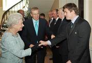 7 May 2009; Her Majesty the Queen is introduced to Ireland rugby team captain Brian O'Driscoll by Northern Ireland Sports Minister Gregory Campbell during a Civic Reception for the Ireland rugby squad. Hillsborough Castle, Hillsborough, Co. Down. Picture credit: SPORTSFILE / John Harrison/ Harrisons POOL