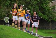 6 May 2009; At the launch of the GAA Hurling All-Ireland Senior Championships, held at Kilkenny Castle as an acknowledgement of the city's 400th birthday celebrations, were representatves of the four provincial champions, from left, James 'Cha' Fitzpatrick, Kilkenny, Neil McManus, Antrim, Willie Ryan, Tipperary, and Ollie Canning, Galway. Kilkenny Castle, Kilkenny. Picture credit: Brendan Moran / SPORTSFILE