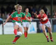 9 May 2009; Claire Egan, Mayo, in action against Deirdre O'Reilly, Cork. Bord Gais Energy Ladies NFL Division 1 Final, Cork v Mayo, St Bridget's GAA Club, Kiltoom, Co Roscommon. Picture credit: Ray McManus / SPORTSFILE
