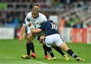3 October 2015; Bryan Habana, South Africa, is tackled by Duncan Weir, Scotland. 2015 Rugby World Cup, Pool B, South Africa v Scotland, St James' Park, Newcastle, England. Picture credit: Ramsey Cardy / SPORTSFILE