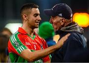 3 October 2015; James McCarthy, Ballymun Kickhams, in conversation with Brian Mullins, St Vincent's, after the game. Dublin County Senior Football Championship, Round 2, St Vincent's v Ballymun Kickhams. Parnell Park, Dublin. Picture credit: Piaras Ó Mídheach / SPORTSFILE