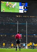 3 October 2015; Referee Romain Poite watches the replay of Australia's second try after it went to the TMO. 2015 Rugby World Cup, Pool A, England v Australia, Twickenham Stadium, London, England. Picture credit: Brendan Moran / SPORTSFILE