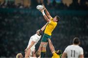 3 October 2015; Rob Simmons, Australia, wins a lineout over Geoff Parling, England. 2015 Rugby World Cup, Pool A, England v Australia, Twickenham Stadium, London, England. Picture credit: Brendan Moran / SPORTSFILE