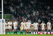 3 October 2015; Dejected England players at the final whistle. 2015 Rugby World Cup, Pool A, England v Australia, Twickenham Stadium, London, England. Picture credit: Brendan Moran / SPORTSFILE