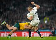 3 October 2015; Mike Brown, England, is tackled by Michael Hooper, Australia. 2015 Rugby World Cup, Pool A, England v Australia, Twickenham Stadium, London, England. Picture credit: Brendan Moran / SPORTSFILE