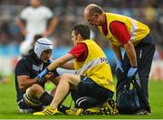 3 October 2015; Blair Cowan, Scotland, is treated for an injury. 2015 Rugby World Cup, Pool B, South Africa v Scotland, St James' Park, Newcastle, England. Picture credit: Ramsey Cardy / SPORTSFILE