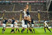 3 October 2015; Lood de Jager, South Africa, in action against Richie Gray, Scotland. 2015 Rugby World Cup, Pool B, South Africa v Scotland, St James' Park, Newcastle, England. Picture credit: Ramsey Cardy / SPORTSFILE