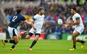 3 October 2015; South Africa's Jesse Kriel, left, passes to Damian de Allende. 2015 Rugby World Cup, Pool B, South Africa v Scotland, St James' Park, Newcastle, England. Picture credit: Ramsey Cardy / SPORTSFILE