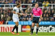 3 October 2015; Referee Nigel Owens speaks to Fourie du Preez, South Africa. 2015 Rugby World Cup, Pool B, South Africa v Scotland, St James' Park, Newcastle, England. Picture credit: Ramsey Cardy / SPORTSFILE
