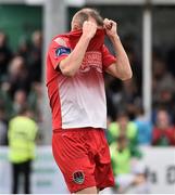 4 October 2015; Karl Sheppard, Cork City, reacts after his shot on goal went narrowly wide. Irish Daily Mail FAI Cup, Semi-Final, Bray Wanderers v Cork City, Carlisle Grounds, Bray, Co. Wicklow. Picture credit: David Maher / SPORTSFILE