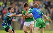 4 October 2015; Ben McLaughlin, Sean O'Mahony's, in action against Patrick Kirk and Ray Finnegan, St Patrick's. Louth County Senior Football Championship Final, Sean O'Mahony's v St Patrick's, Gaelic Grounds, Drogheda, Co. Louth. Picture credit: Seb Daly / SPORTSFILE