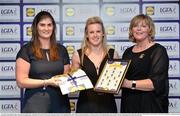 1 June 2016; Fiona McHale, Mayo, centre, receives her Division 1 Lidl Ladies Team of the League Award from Aoife Clarke, head of communications, Lidl Ireland, left, and Marie Hickey, President of Ladies Gaelic Football, right, at the Lidl Ladies Teams of the League Award Night. The Lidl Teams of the League were presented at Croke Park with 60 players recognised for their performances throughout the 2016 Lidl National Football League Campaign. The 4 teams were selected by opposition managers who selected the best players in their position with the players receiving the most votes being selected in their position. Croke Park, Dublin. Photo by Cody Glenn/Sportsfile