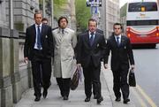 13 May 2009; Members of the Italian delegation, from left, Sergio Parisse, Andrea Rinaldo, Stephane Allio, Technical Assistant, and Andrea Cimbrinco, Media Manager, arrive for the Rugby World Cup 2015/2019 Tender Union Presentations. Royal College of Physicians, Kildare St, Dublin. Picture credit: Pat Murphy / SPORTSFILE